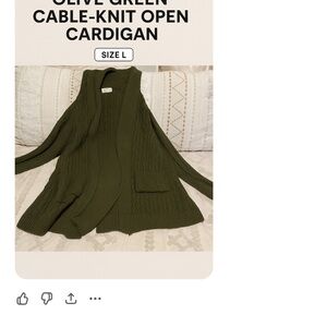 Olive Green Cable-Knit Open Cardigan